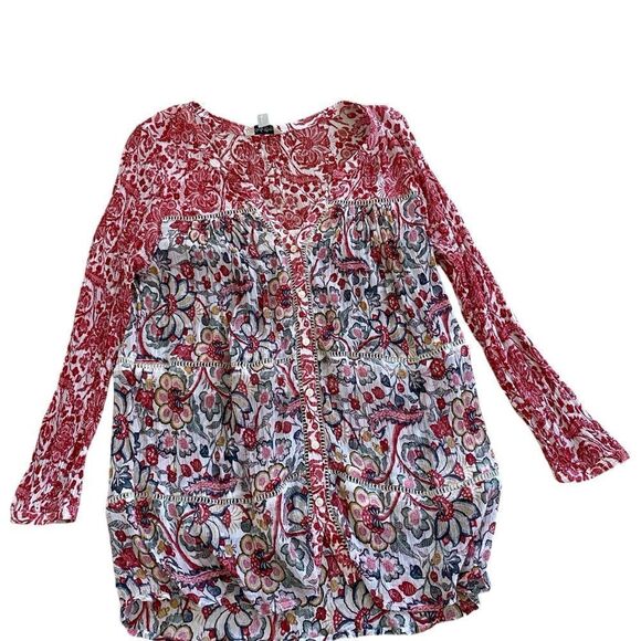 Women's Lucky Brand V-Neck Button Down Boho Peasant Blouse Top Size Small - Picture 4 of 8